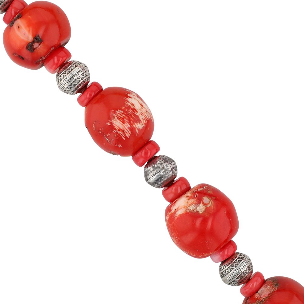 Lot 310: Handmade Sterling Silver Mediterranean Coral Beaded Statement Necklace