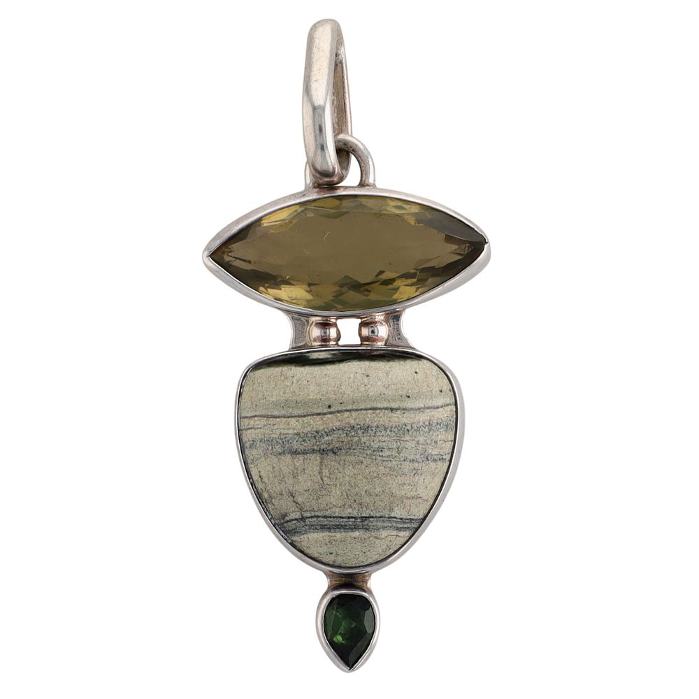 Lot 311: Chris Bales Elligators Sterling Silver Multi Gemstone Modern Pendant