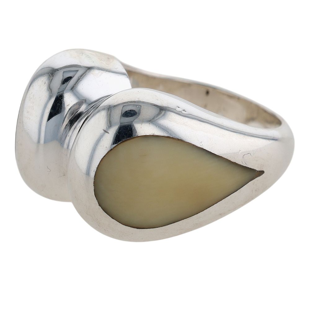 Lot 312: Joachim S'Paliu Spain Sterling Silver Shell Inlay Modernist Ring Size 6.5