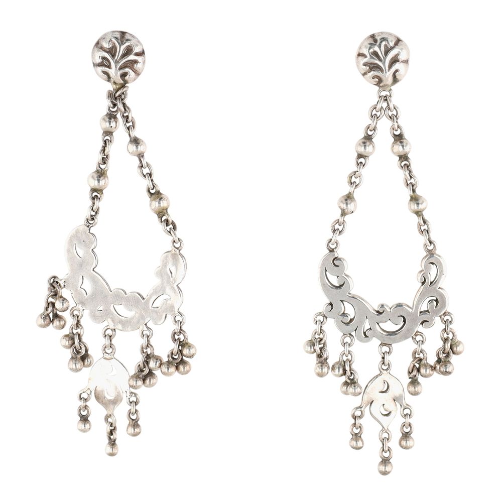 Lot 313: Lois Hill Sterling Silver Scroll Cut Chandelier Stud Earrings
