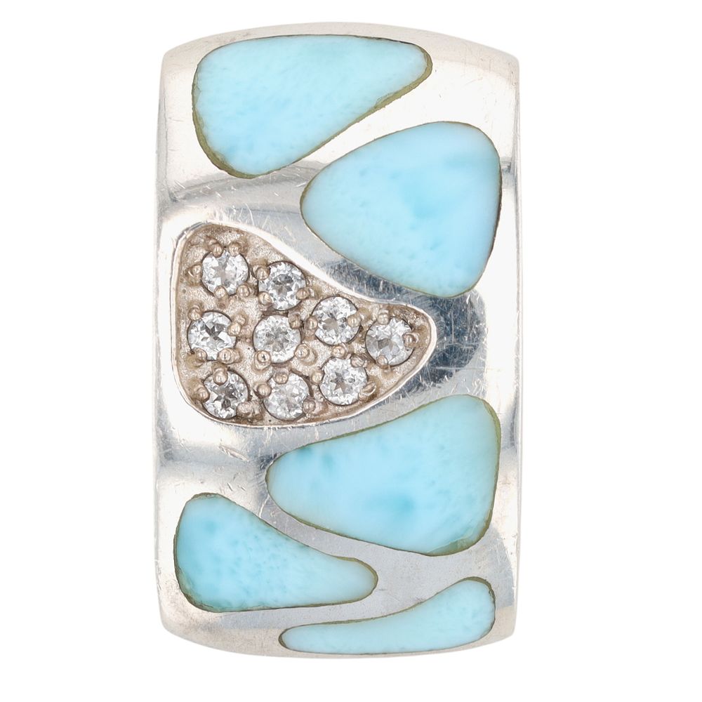 Lot 318: Maralago Sterling Silver Sapphire Larimar Inlay Pebbled Slide Pendant