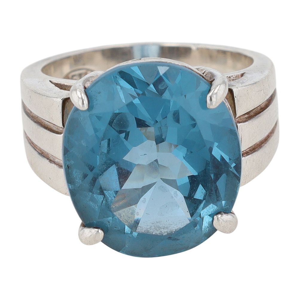 Lot 319: Seta Sterling Silver Blue Topaz Wavy Oval Cut Ring Size 7