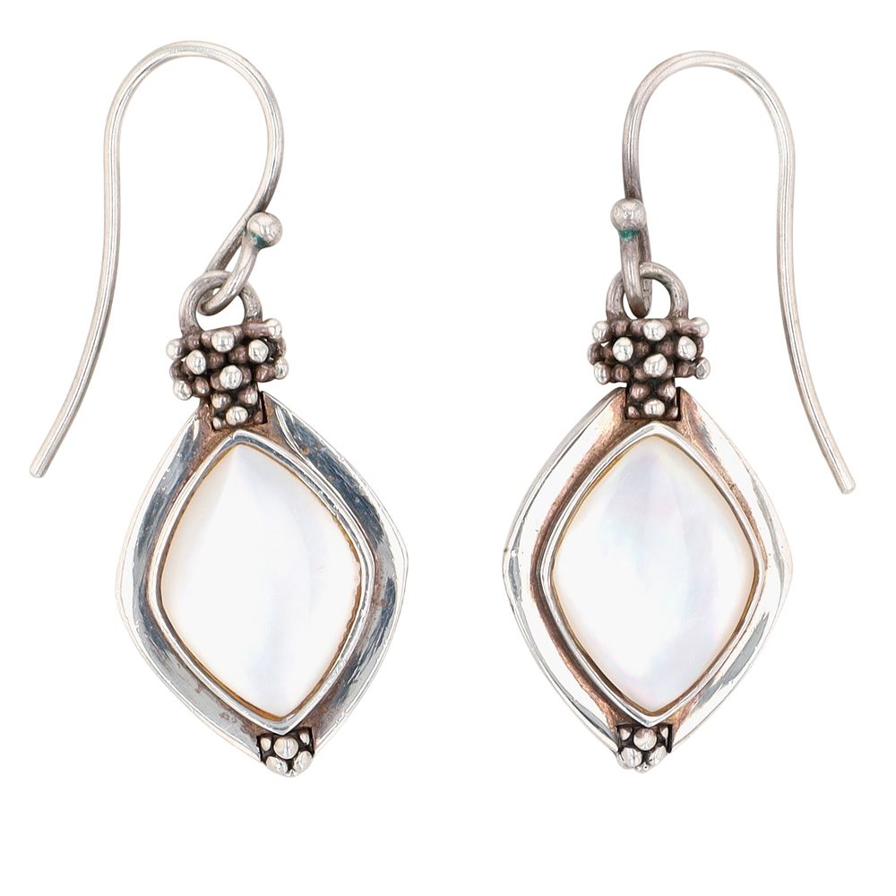 Lot 320: Michael Dawkins Sterling Silver Mother of Pearl Granulated Dangle Earrings