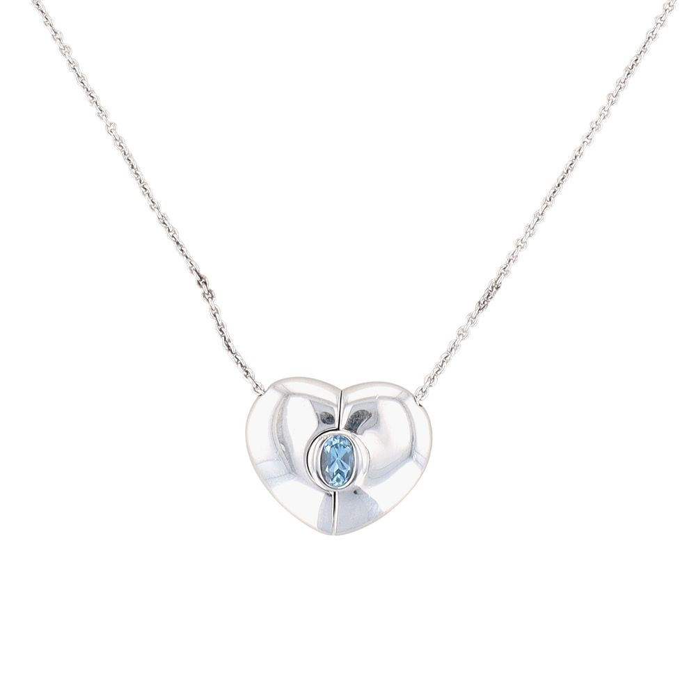 Lot 321: Petra Azar Sterling Silver Blue Topaz Stronger Together Heart Clasp Necklace
