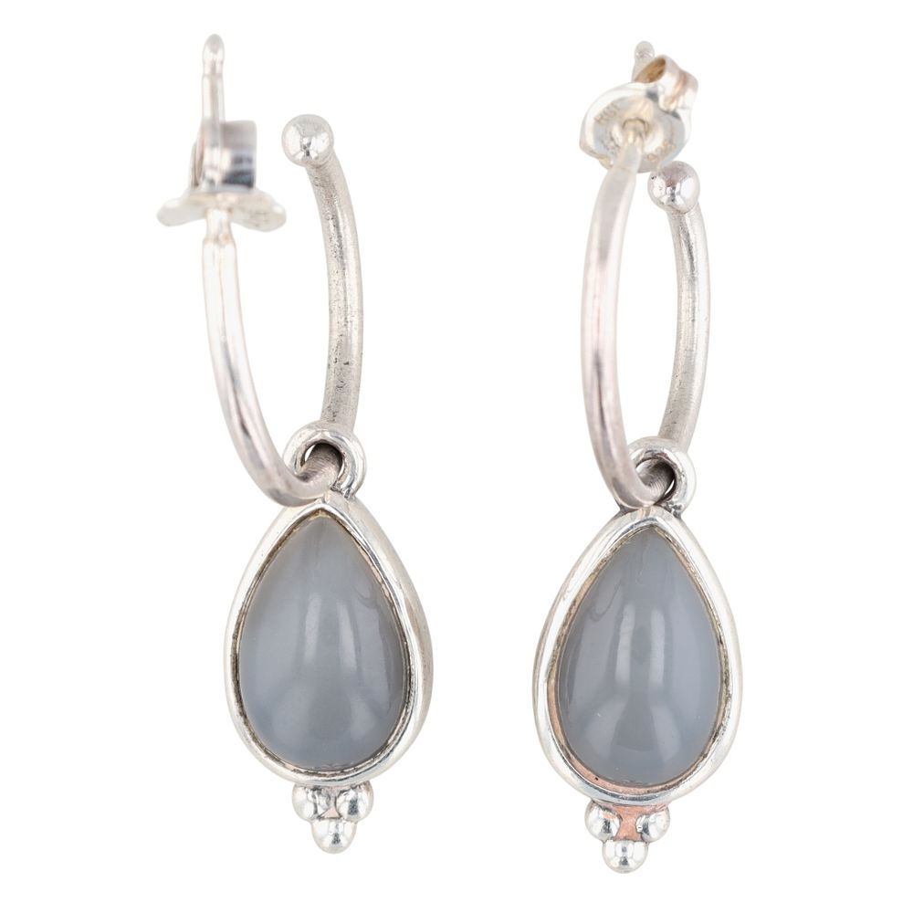 Lot 329: Pandora Sterling Silver Mother of Pearl Teardrop Hoop Drop Earrings