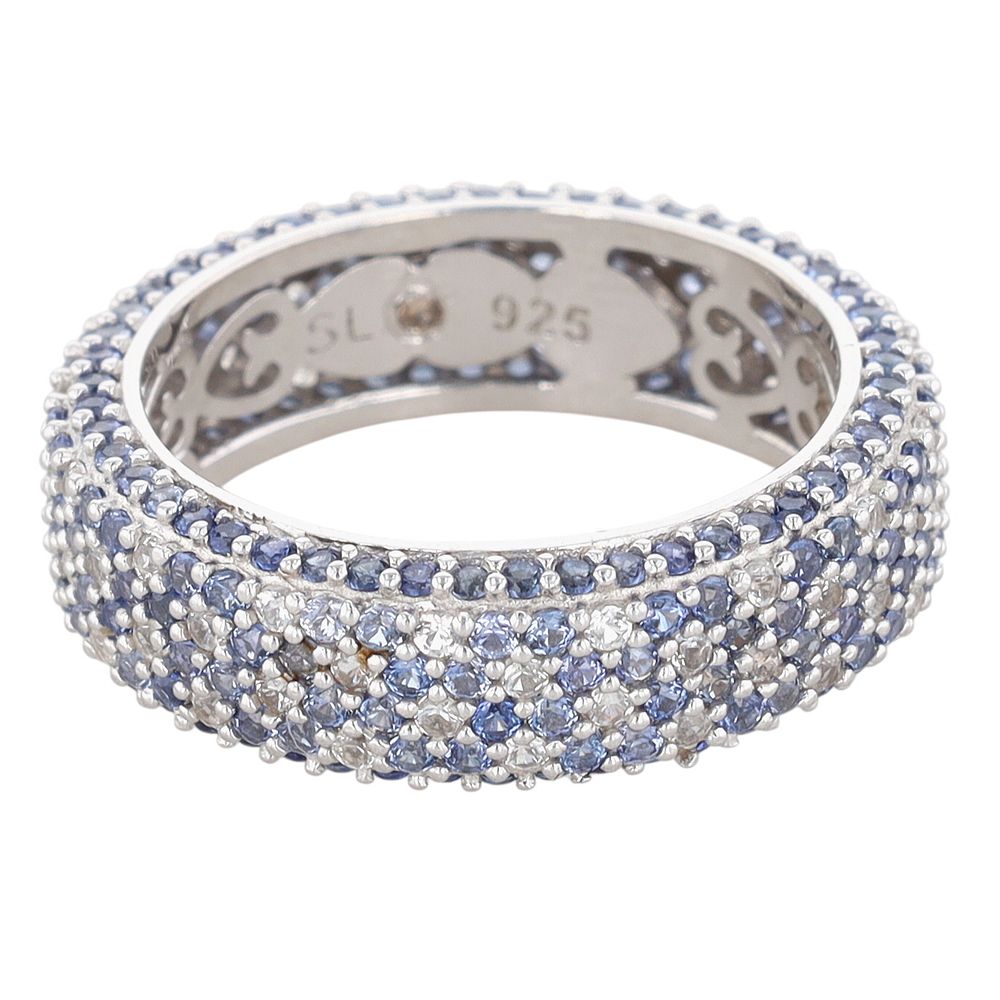 Lot 332: Suzy Levian Sterling Silver Two Tone Sapphire Pave Studded Band Ring Size 8