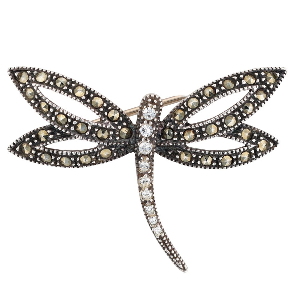 Lot 334: Judith Jack Sterling Silver Marcasite CZ Dragonfly Brooch