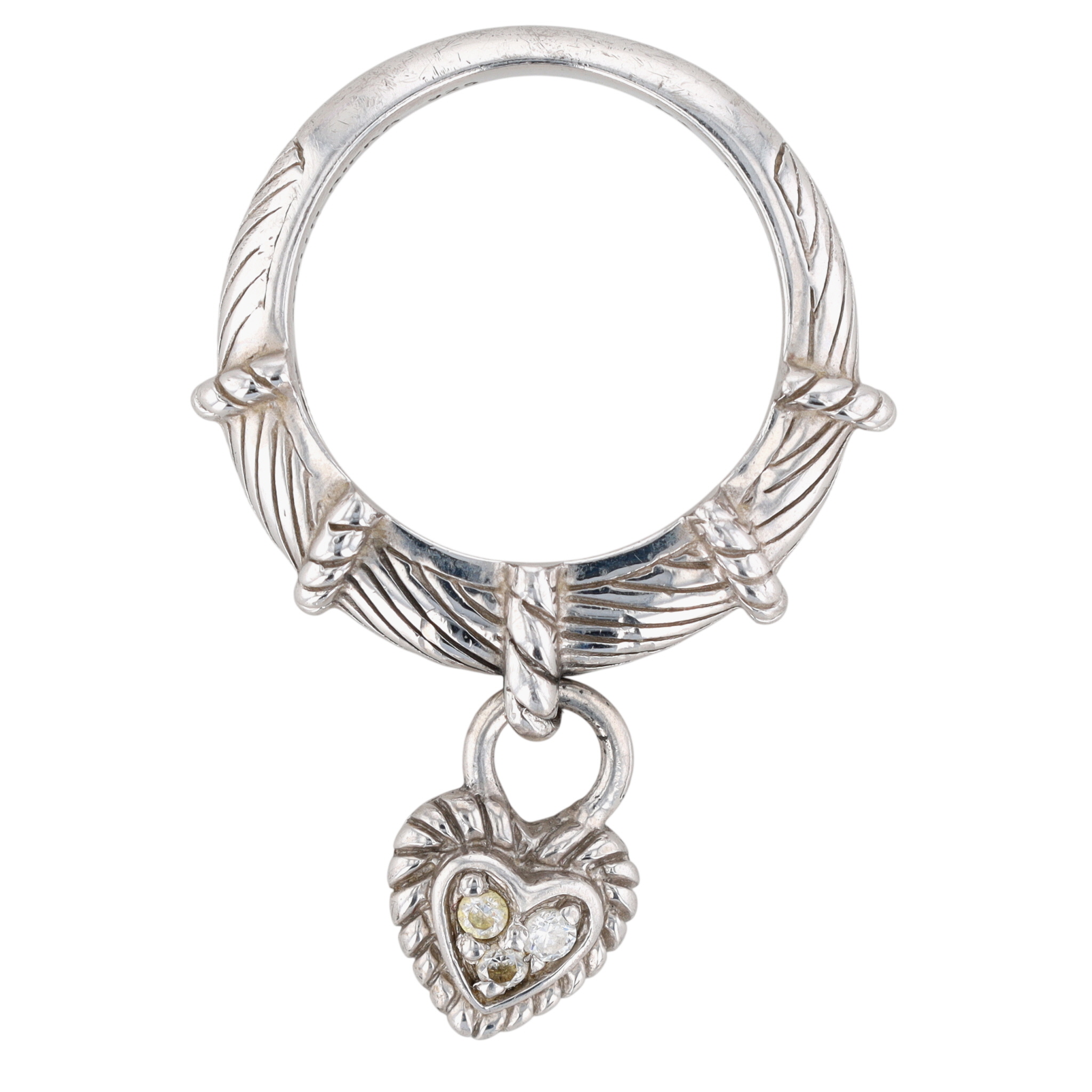 Judith Ripka Sterling Silver CZ Heart Lock Dangle Ring Size 6