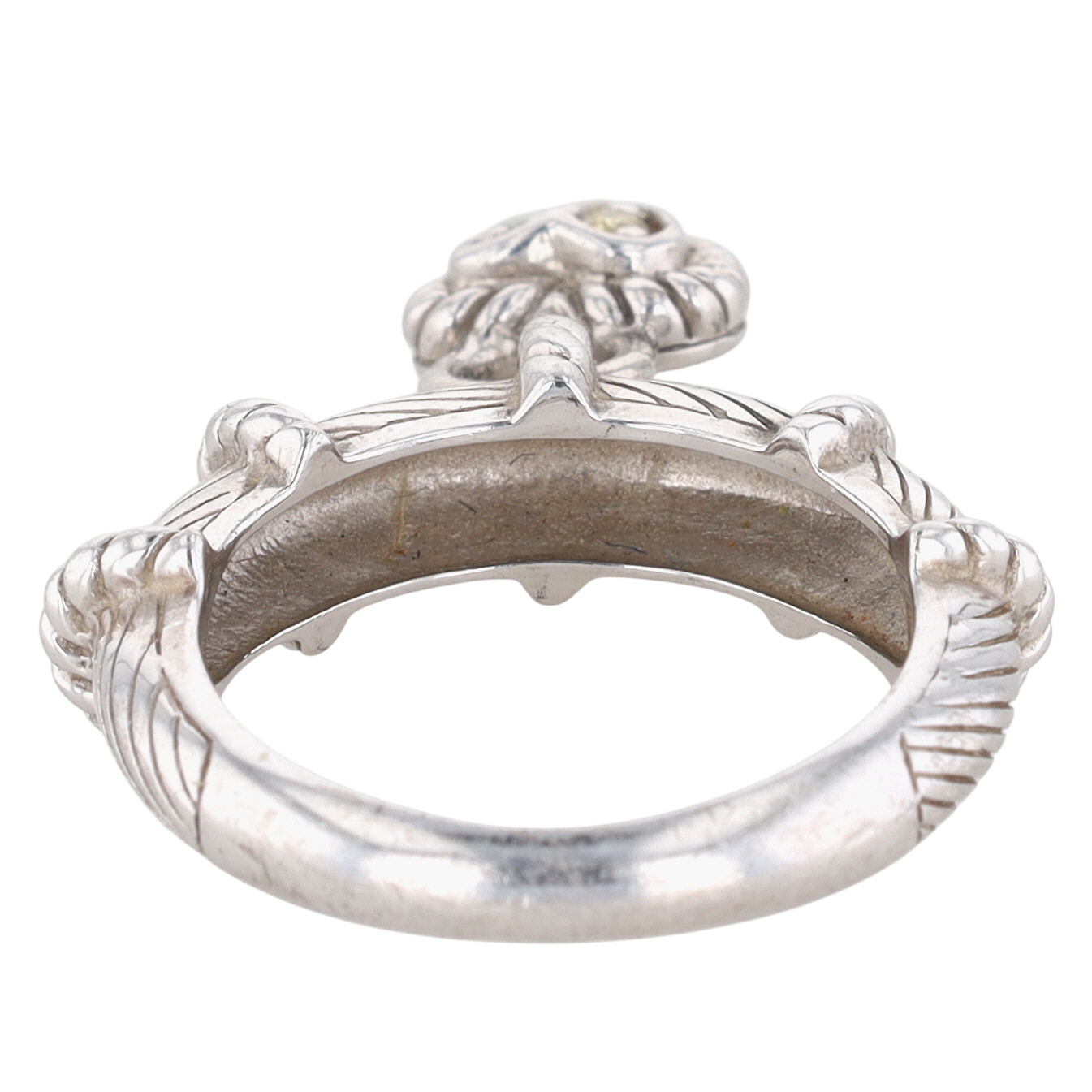 Judith Ripka Sterling Silver CZ Heart Lock Dangle Ring Size 6