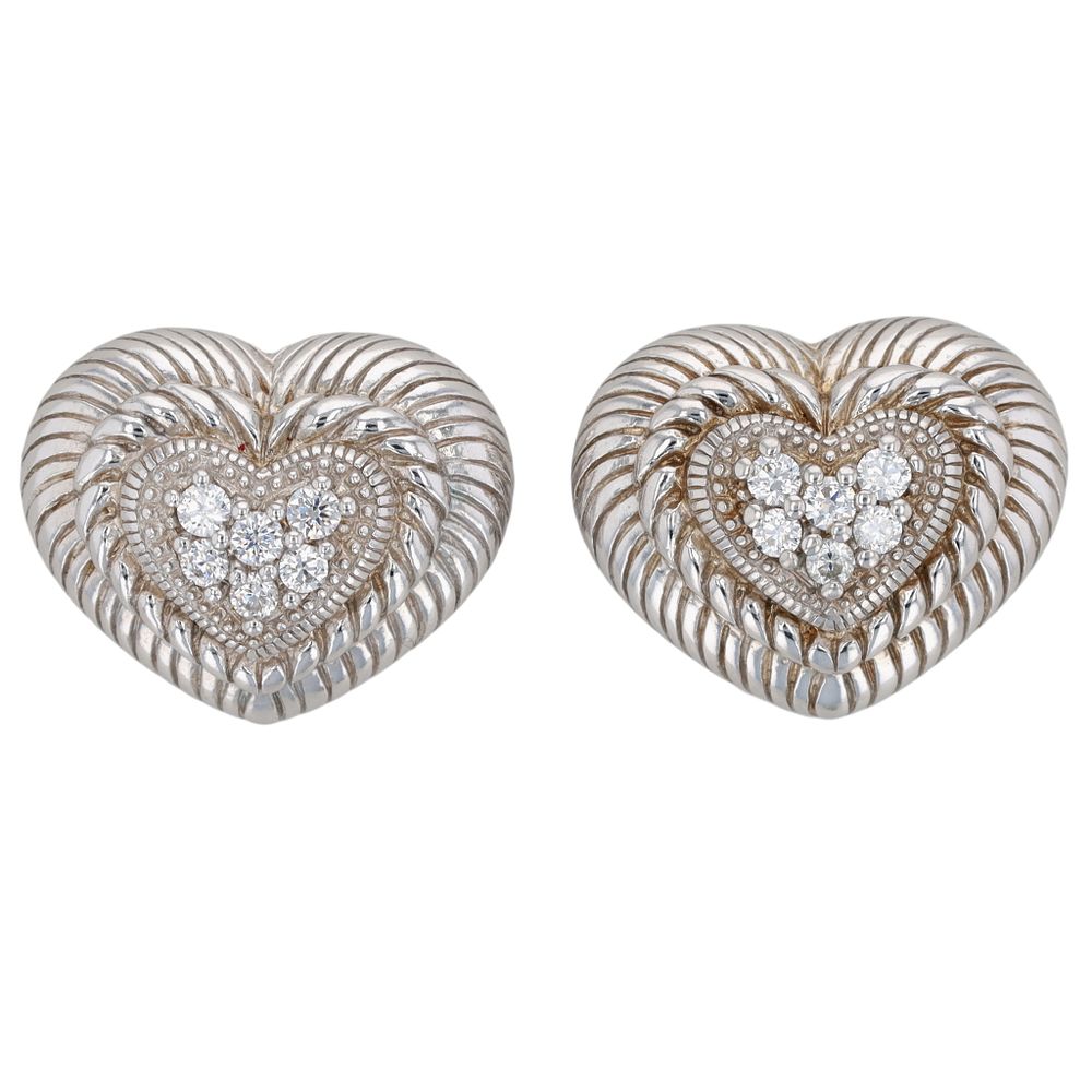 Lot 339: Judith Ripka Sterling Silver CZ Heart Stud Earrings