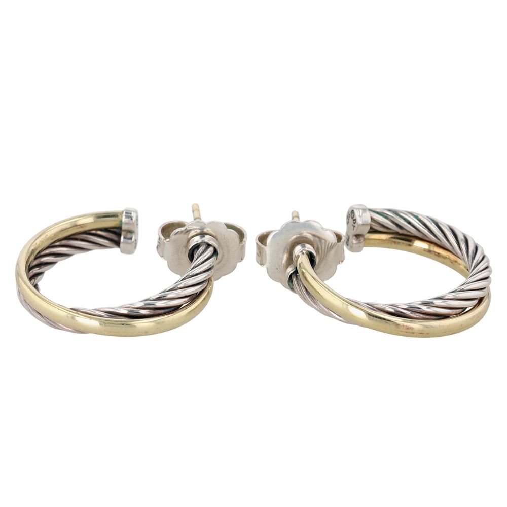 Lot 345: David Yurman 18K Yellow Gold Sterling Silver Twisted Hoop Earrings