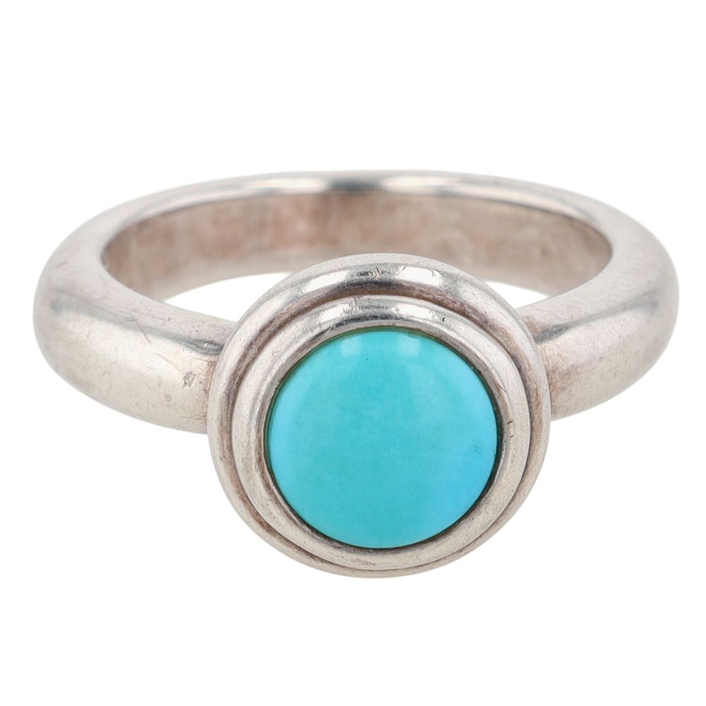 Lot 408: Signed Sterling Silver Turquoise Solitaire Bezel Set Ring Size 8.25