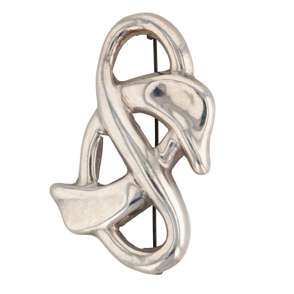 Lot 420: Taxco Mexico Sterling Silver Tied Modern Ribbon Brooch