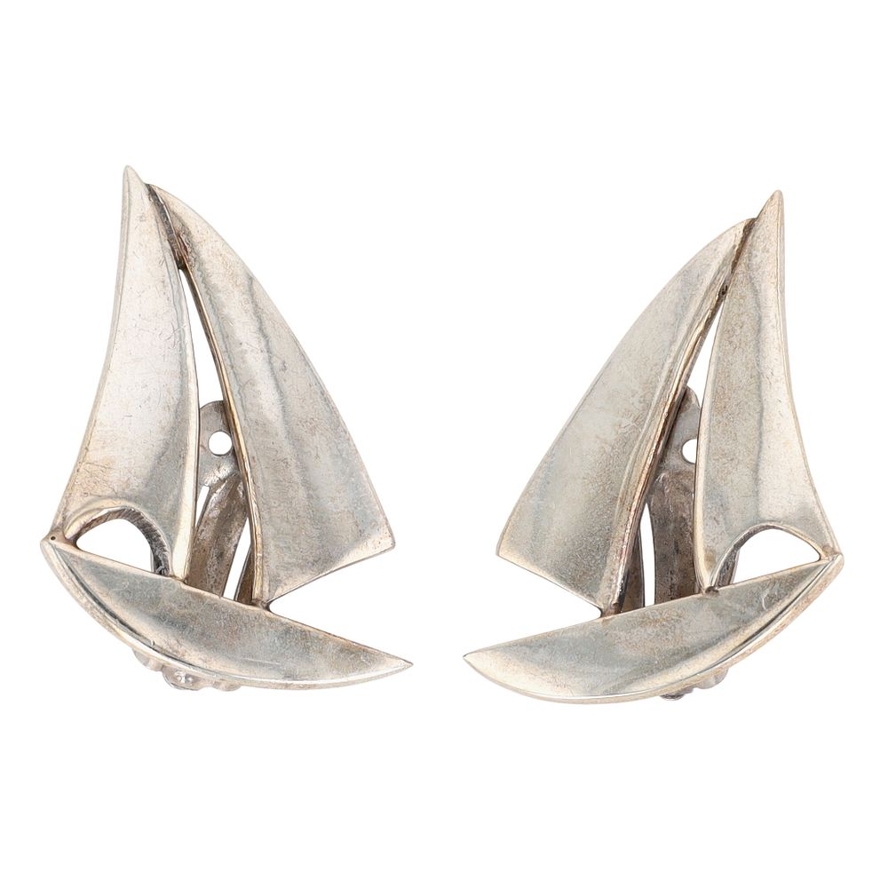 Lot 423: Taxco Mexico Sterling Silver Sailboat Earrings