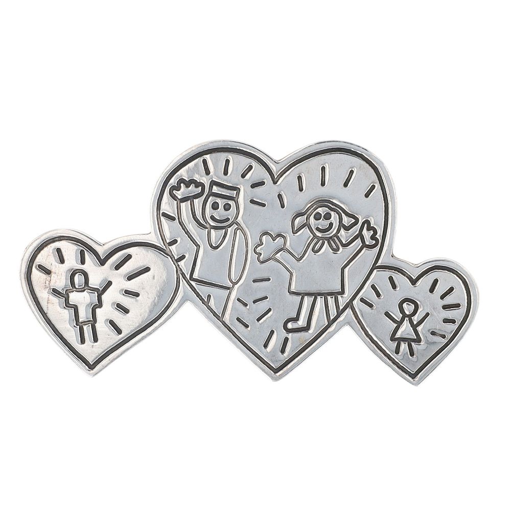 Lot 425: Signed Mexico Sterling Silver Family Love Hearts Brooch