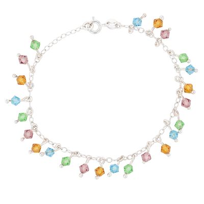 Mexico Sterling Silver Multi Colored Rhinestone Bead Bracelet. Mexico Sterling Silver, Multi 