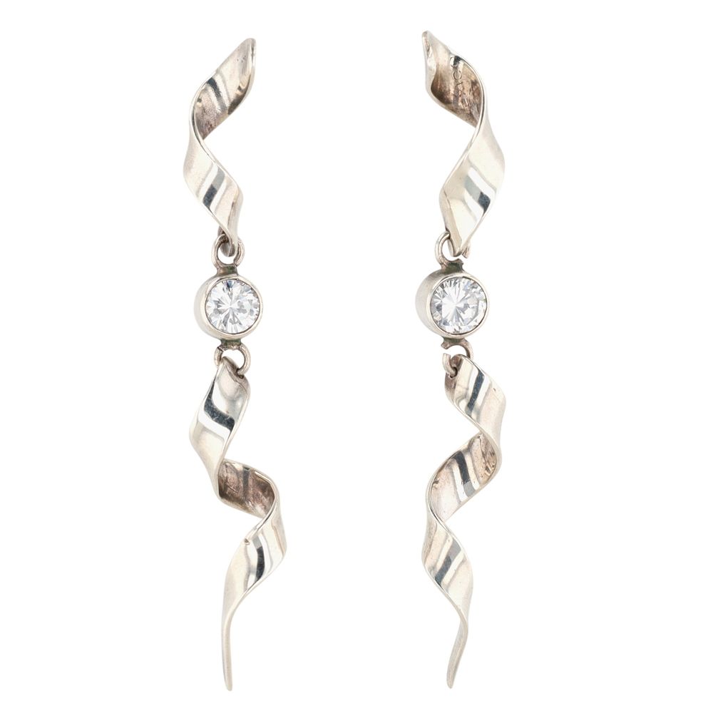 Lot 430: Taxco Mexico Sterling Silver CZ Double Twist Earrings