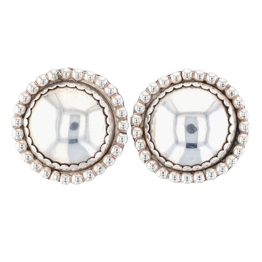 Lot 440: Signed Sterling Silver Studded Concho Earrings