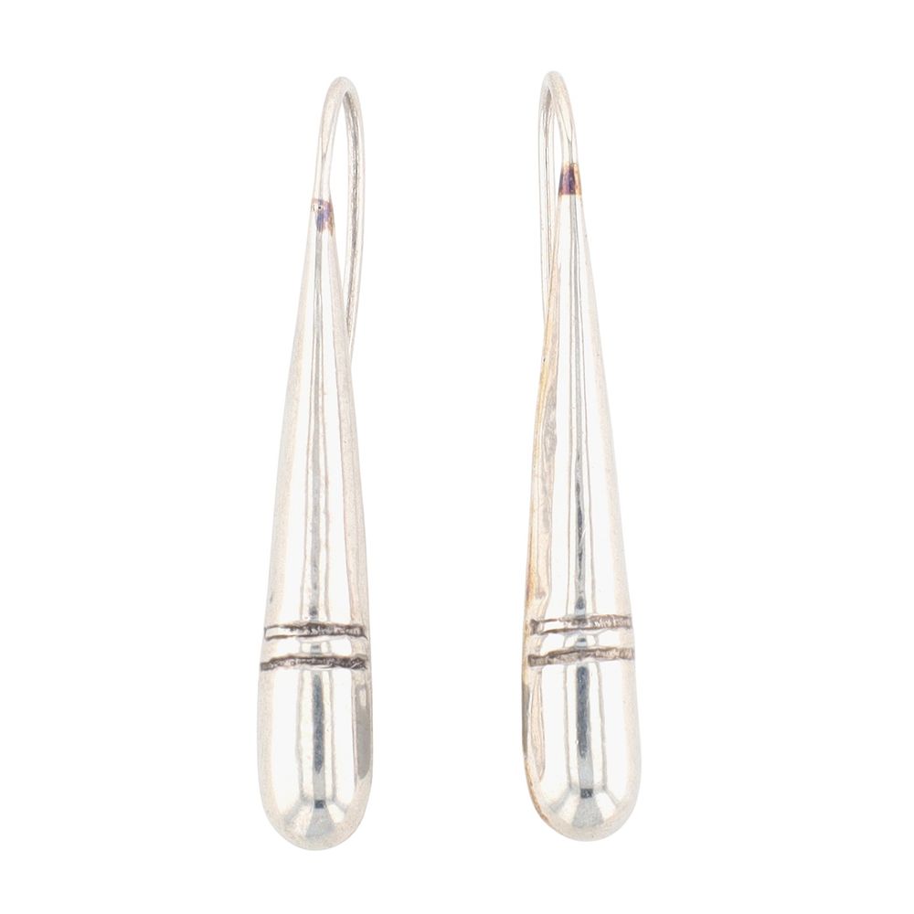 Lot 442: Signed Taxco Mexico Sterling Silver Banded Teardrop Earrings
