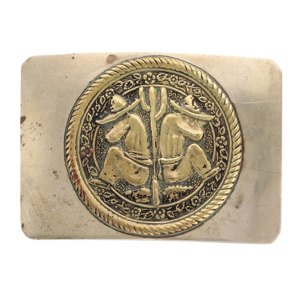 Lot 448: Mexico Nickel Silver Brass Dos Amigos Belt Buckle
