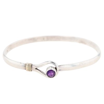 14K Yellow Gold Sterling Silver Amethyst Loop Clasp Bracelet. 14K Yellow Gold, Sterling Silver 