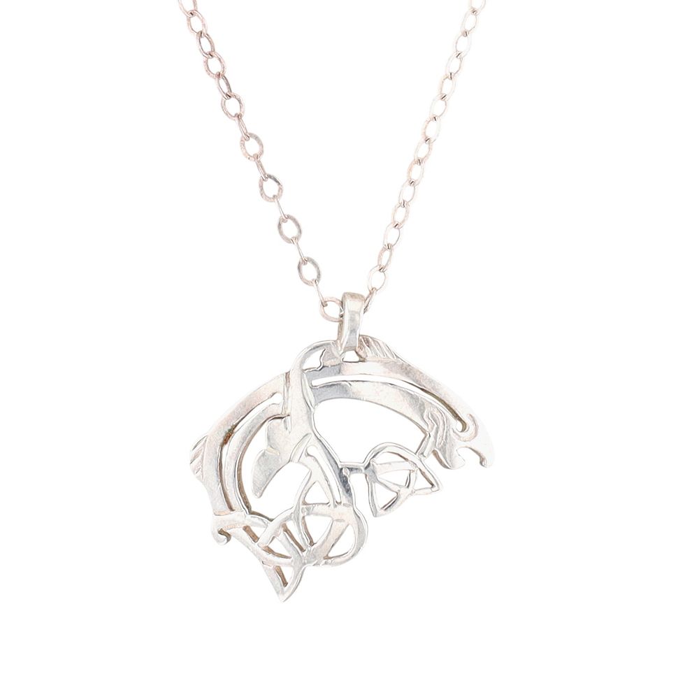 Lot 502: Vintage Irish Sterling Silver Salmon of Knowledge Celtic Knot Necklace