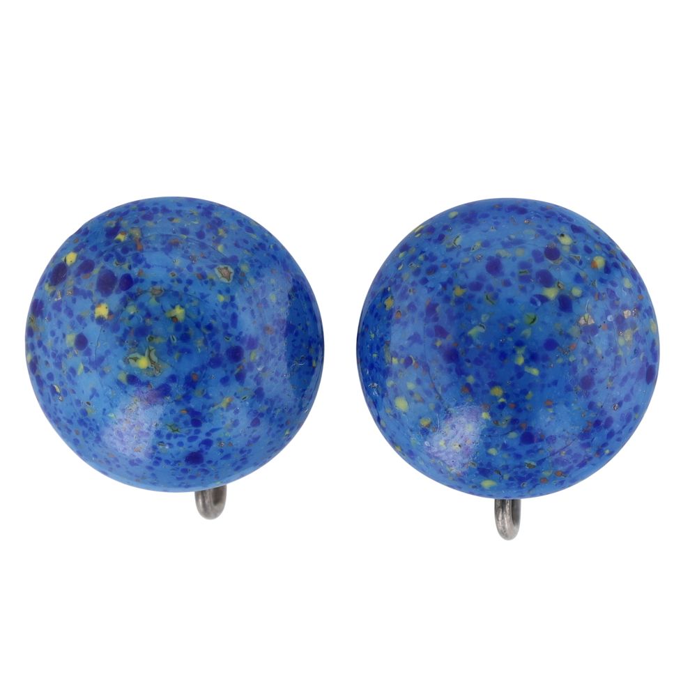 Lot 505: German Vintage Sterling Silver Glazed Ceramic Button Earrings
