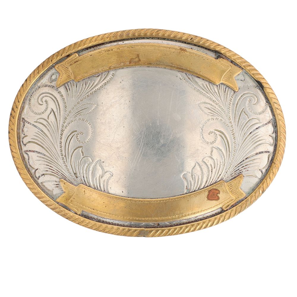 Lot 510: Vintage German 830 Silver Gold Filled Detail Engraved Belt Buckle