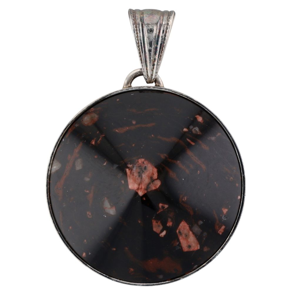 Lot 515: Stenlya Sweden Sterling Silver Porphyry Stone Disc Pendant