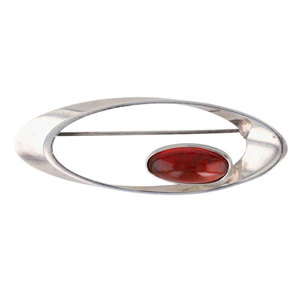 Lot 516: Niels Erik From Denmark Sterling Silver Amber Modernist Oval Brooch