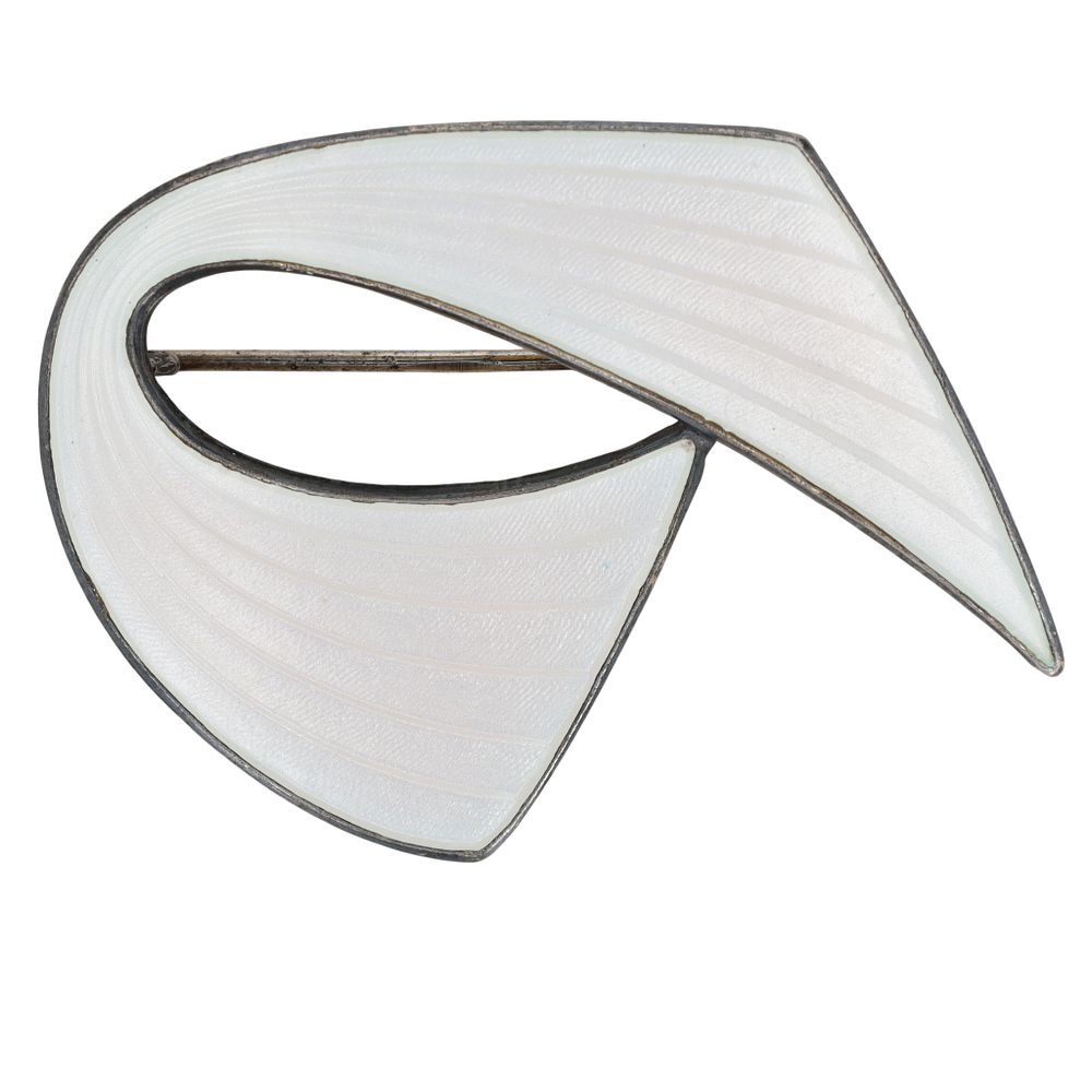 Lot 520: Aksel Holmsen Norway Gold Over Sterling Silver Guilloche Enamel Swoop Brooch