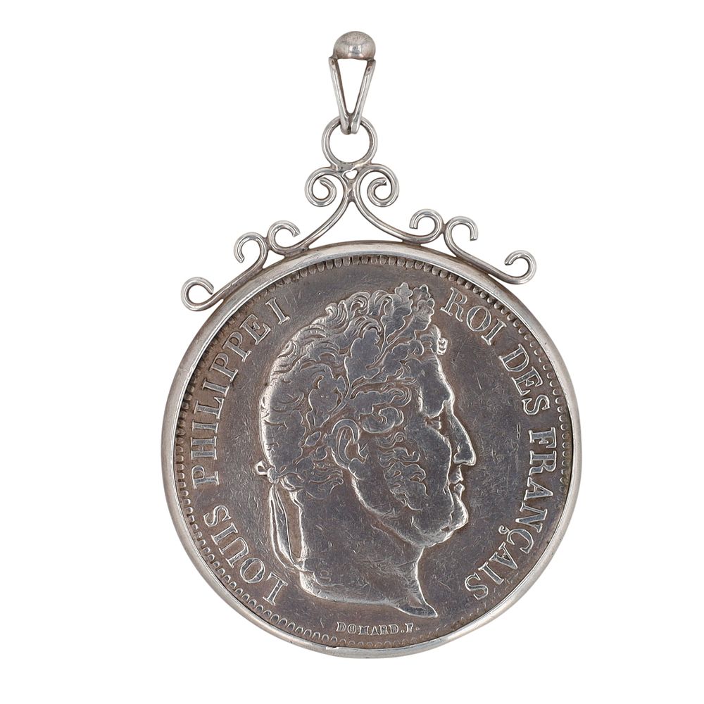 Lot 523: Antique Handmade 1840 900 Silver Louis Philippe I Five Francs Pendant