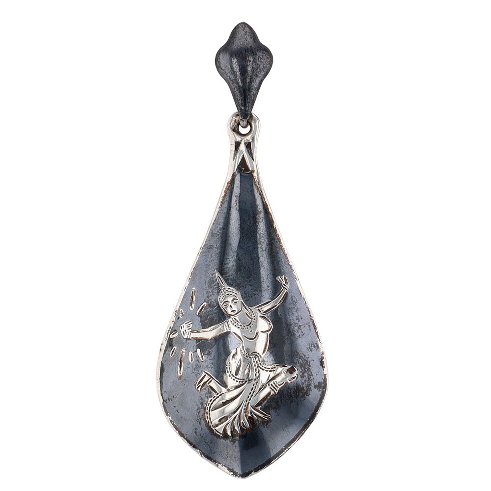 Lot 534: Siam Sterling Silver Niello Mekkala Goddess Pendant