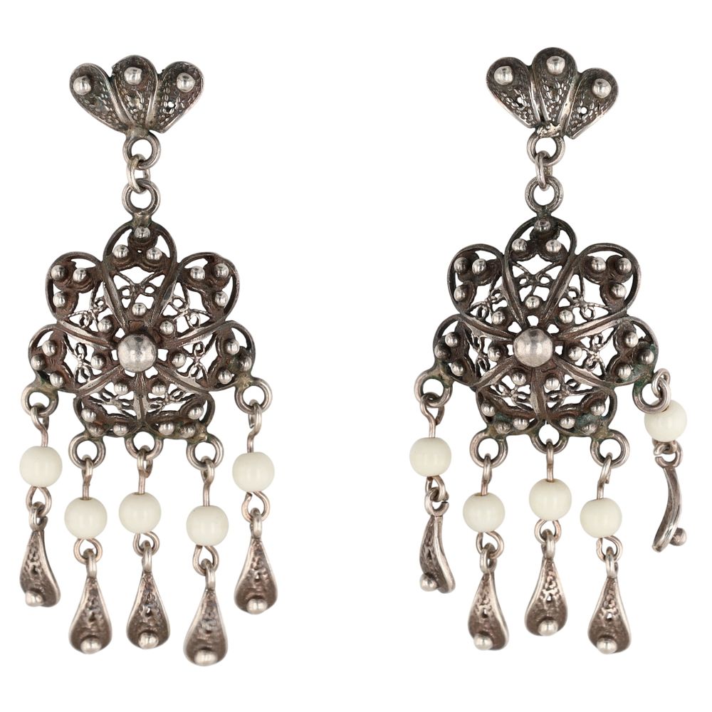 Lot 537: Vintage Sterling Silver Glass Bead Filigree Chandelier Earrings