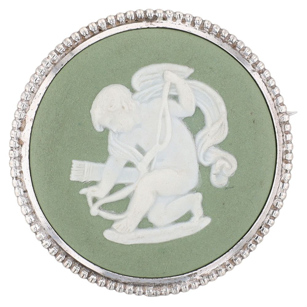 Lot 545: Wedgwood England Sterling Silver Porcelain Cupid Brooch