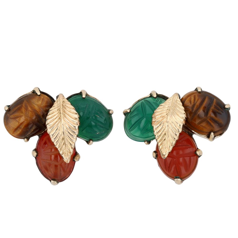Lot 547: WE Richards 12K Yellow Gold Filled Multi Gemstone Scarab Earrings