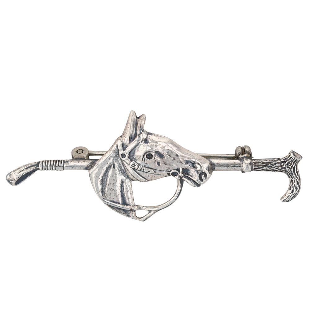 Lot 549: Vintage Sterling Silver Riding Crop Horse Brooch