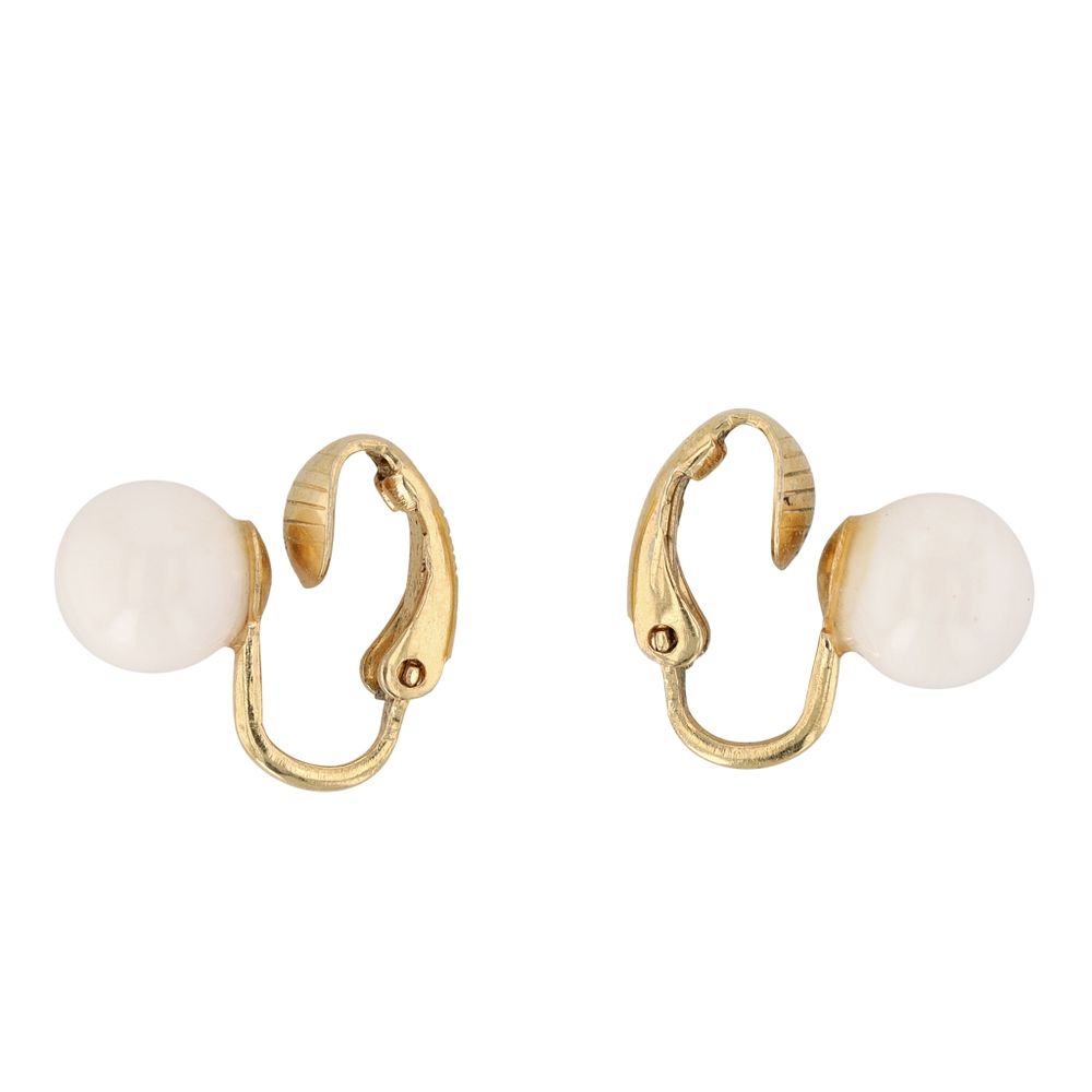 Lot 590: Trifari Gold Tone Metal White Bead Earrings