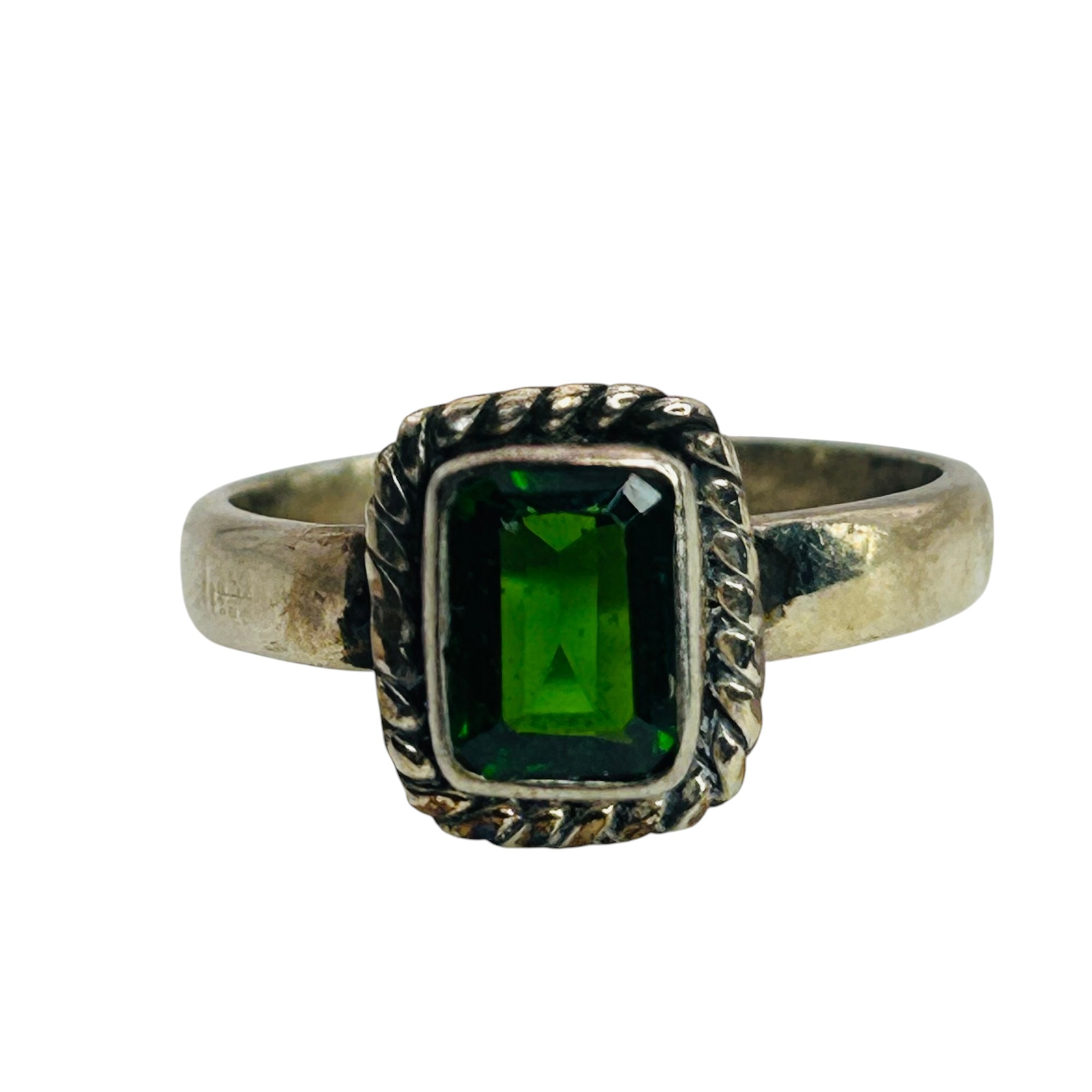 Sterling Emerald Ring Sz 6