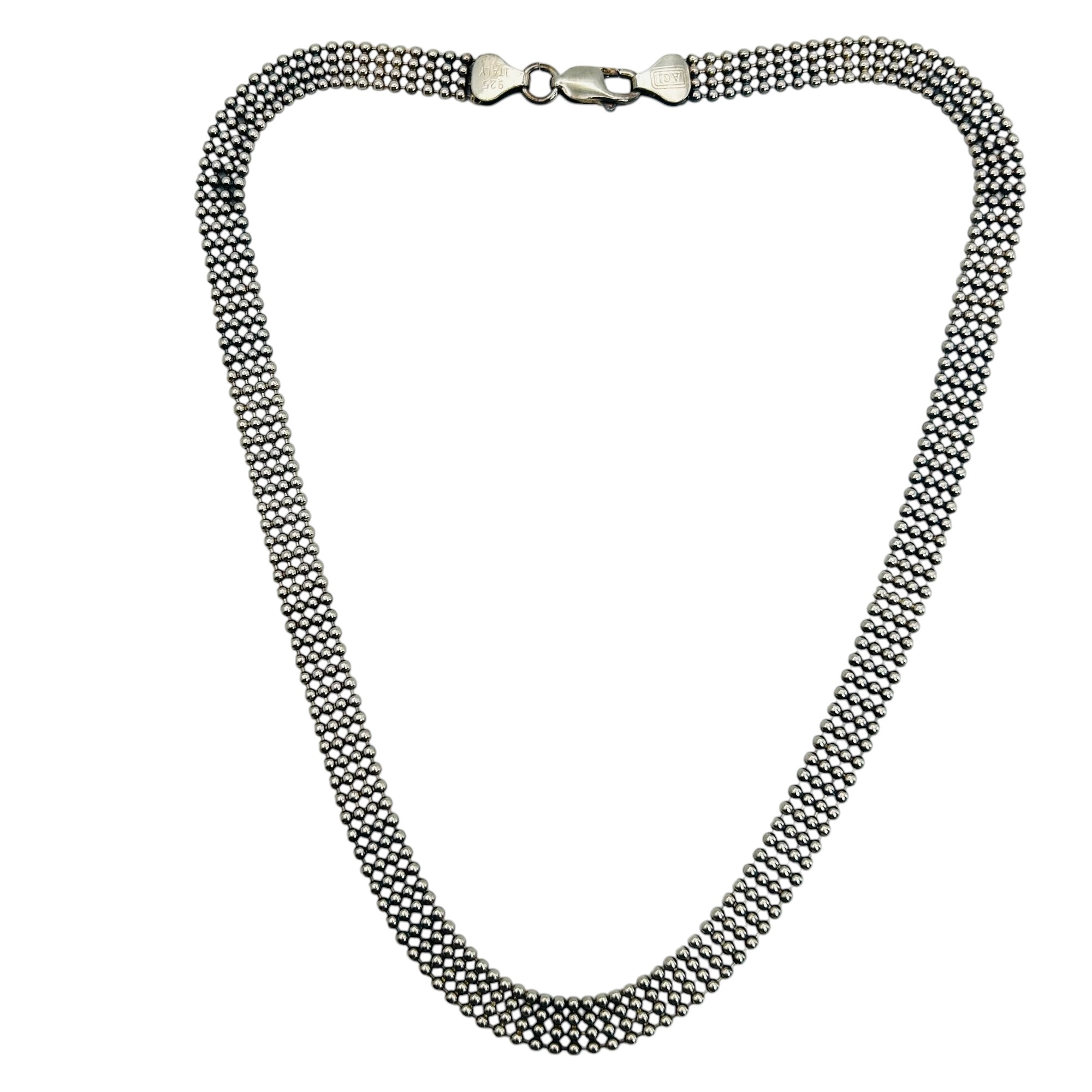 Signed Italy Sterling Multi Bead Chain Necklace