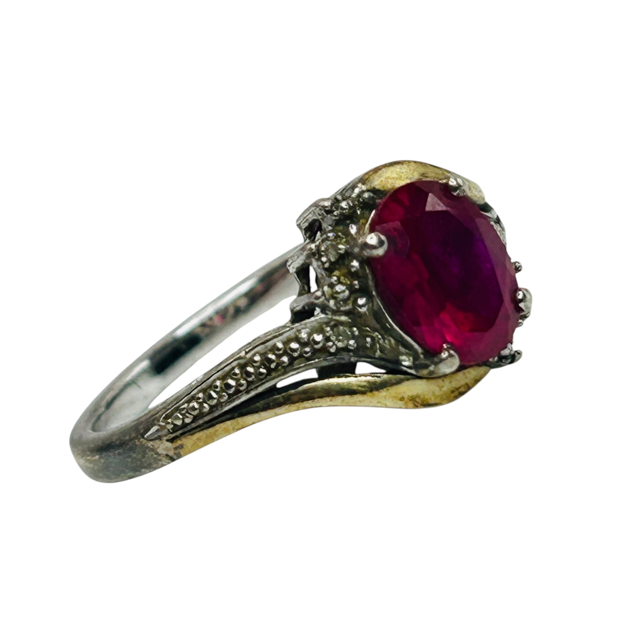 Sterling 10k Diamond Ruby Ring Sz 7