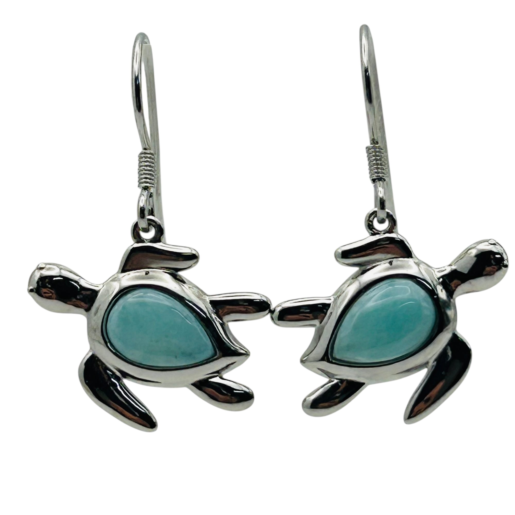 Aloha Sterling Larimar Turtle Earrings