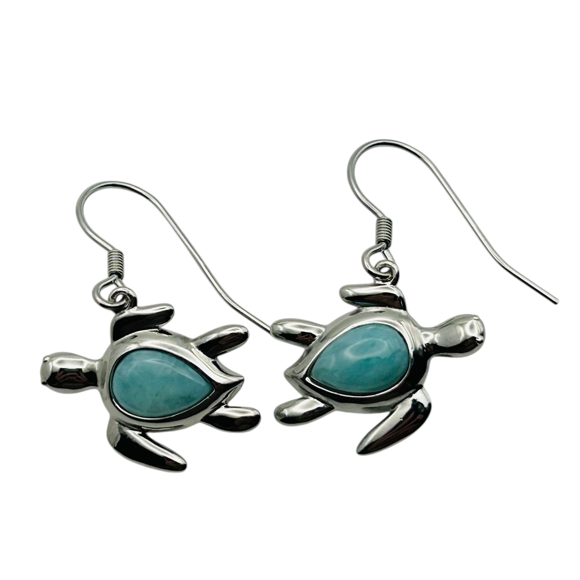 Aloha Sterling Larimar Turtle Earrings