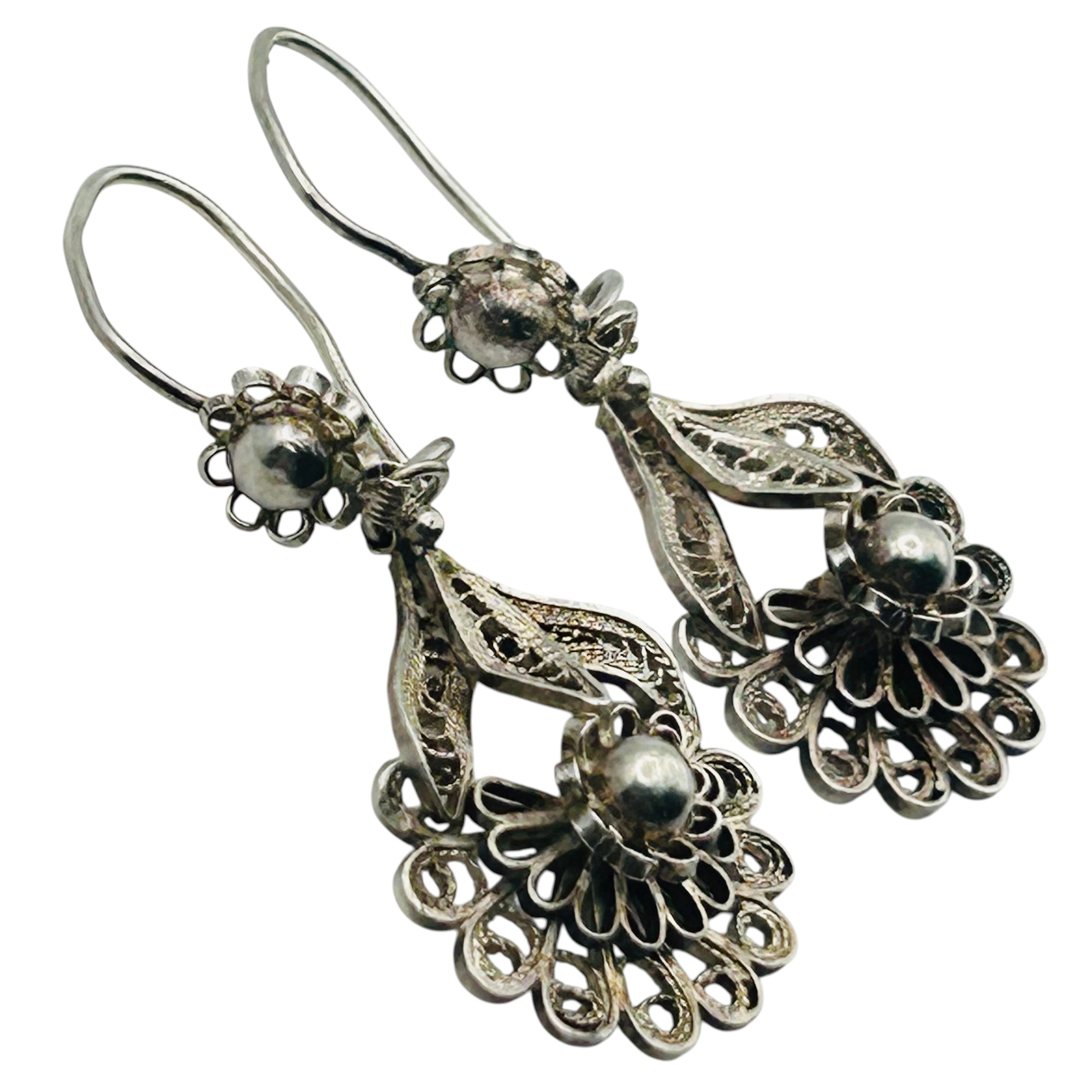 Sterling Filigree Flower Earrings