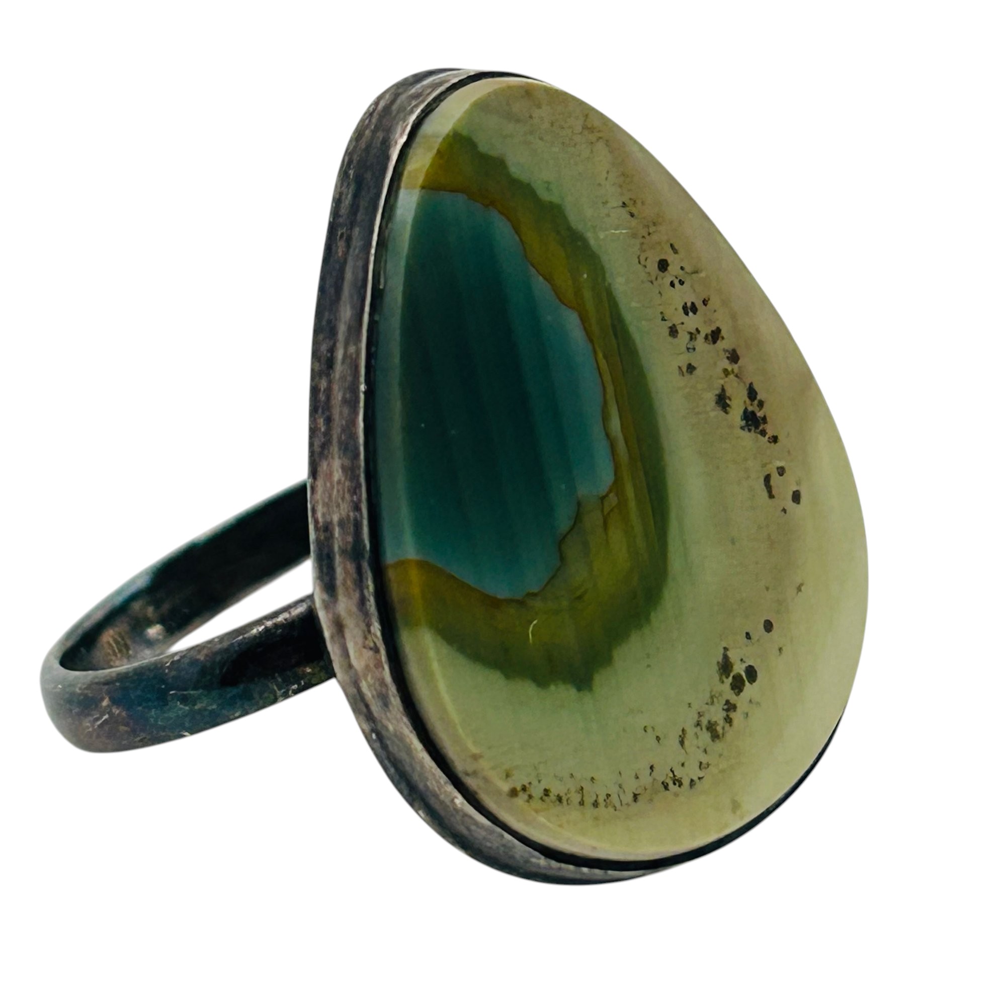 Signed Sterling Agate Ring Sz 7.5