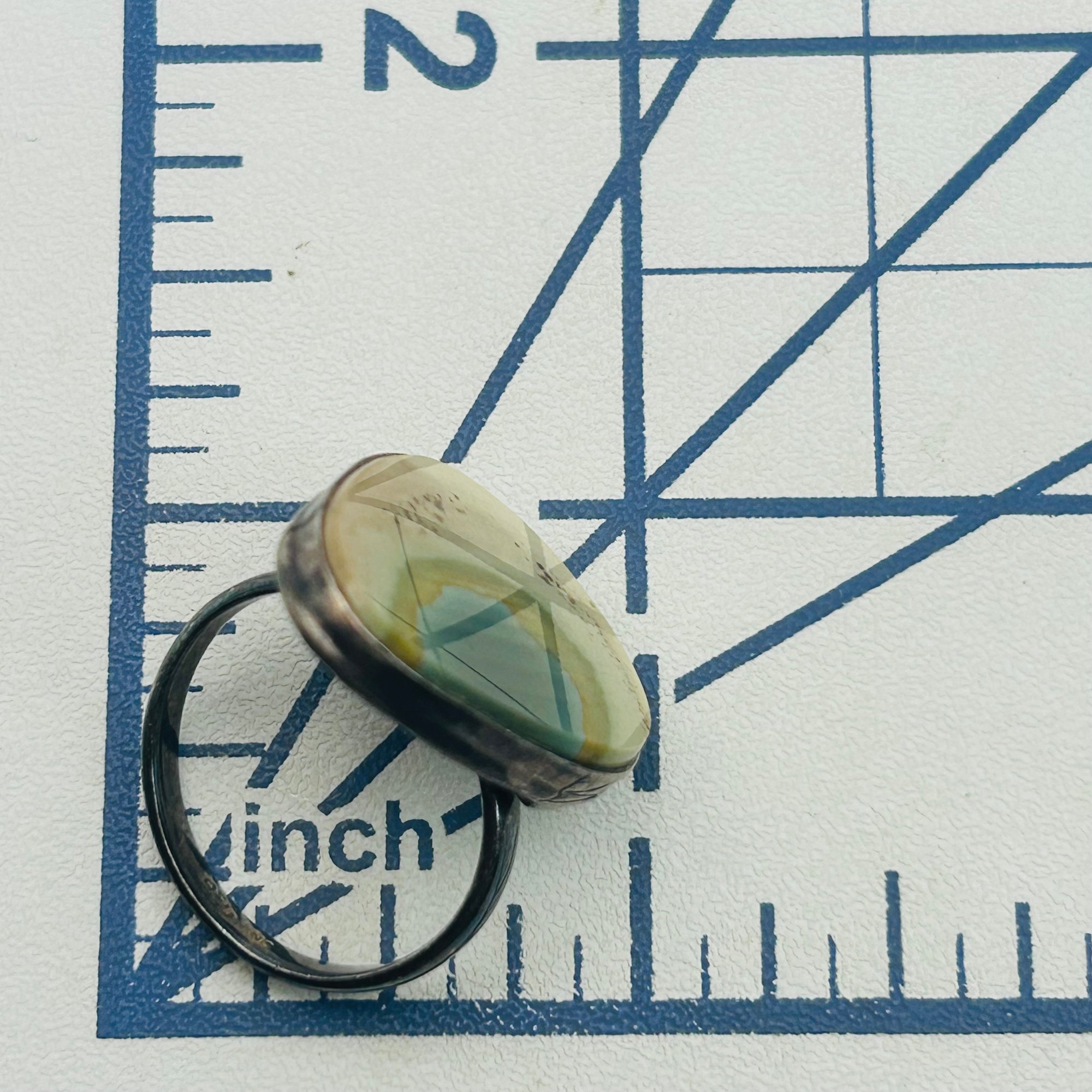 Signed Sterling Agate Ring Sz 7.5
