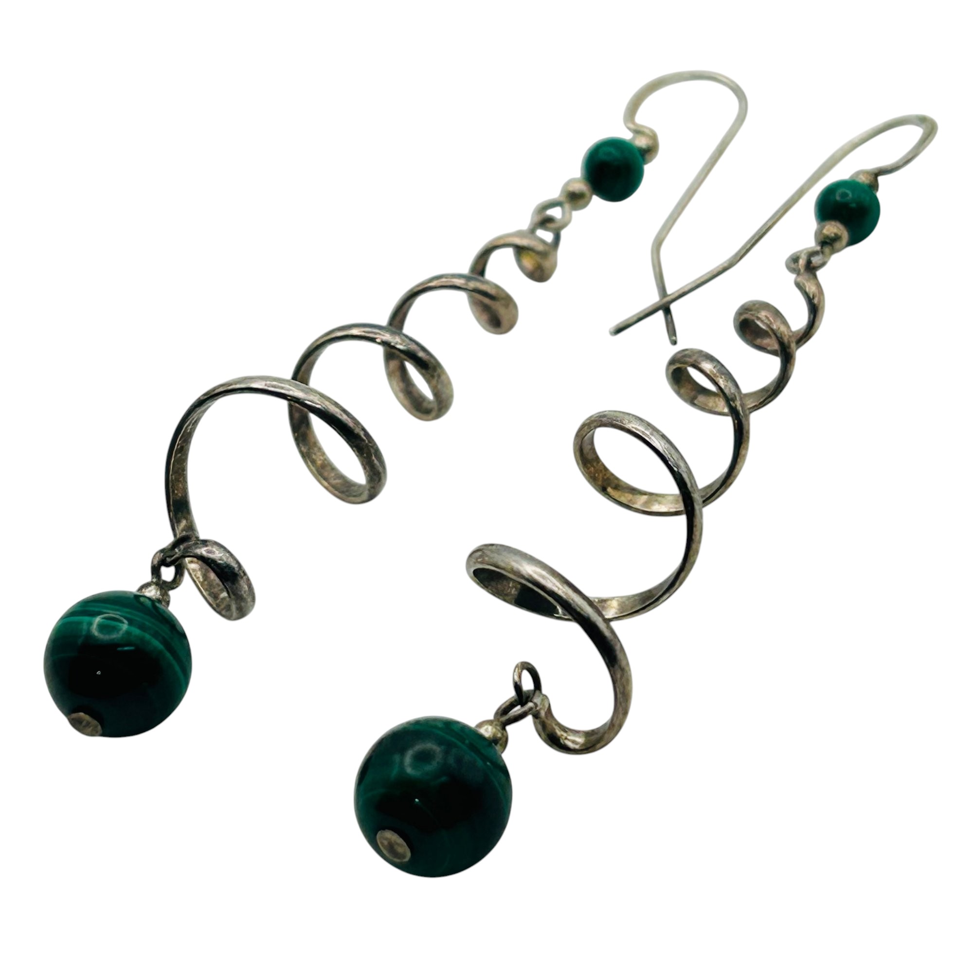 Sterling Malachite Spiral Earrings