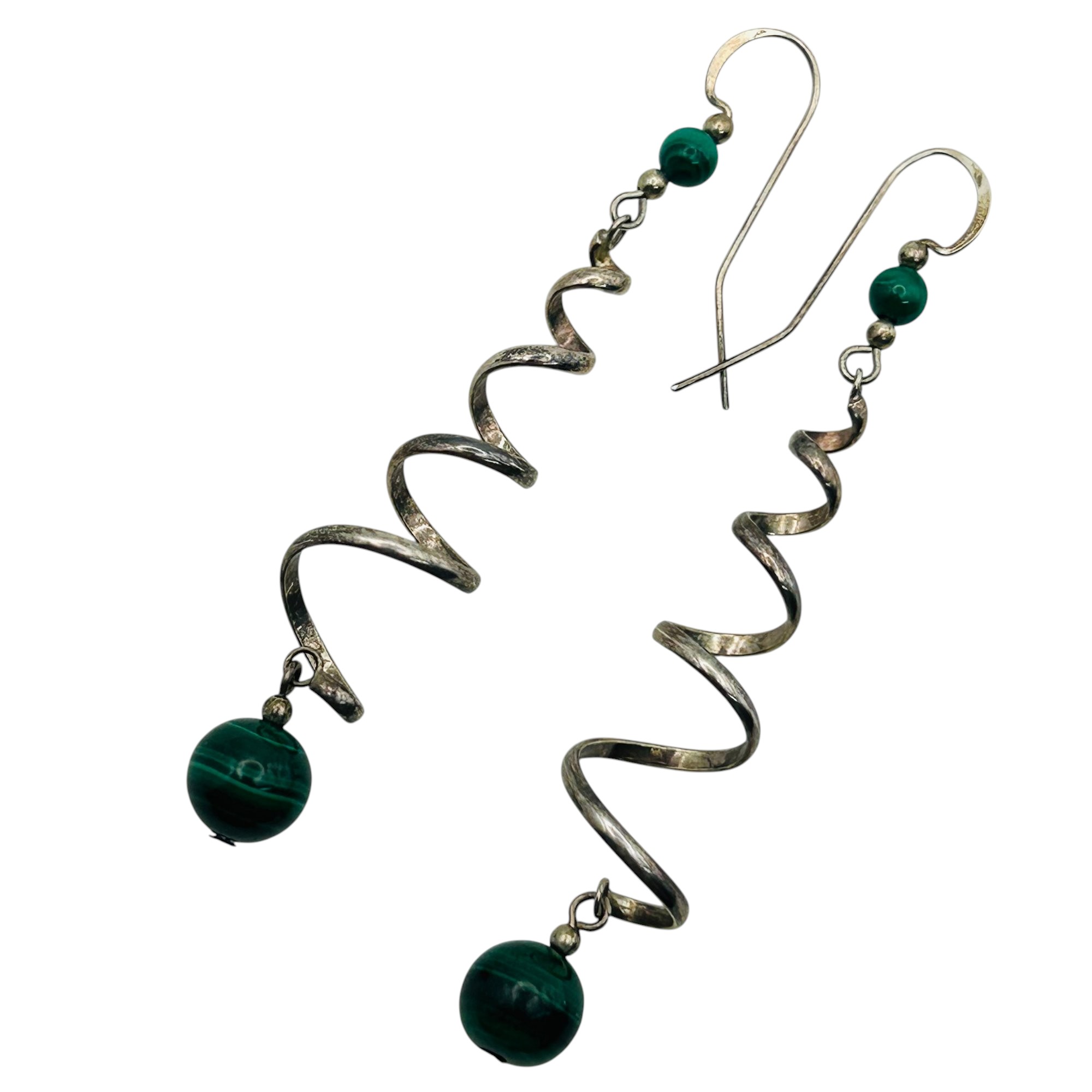 Sterling Malachite Spiral Earrings