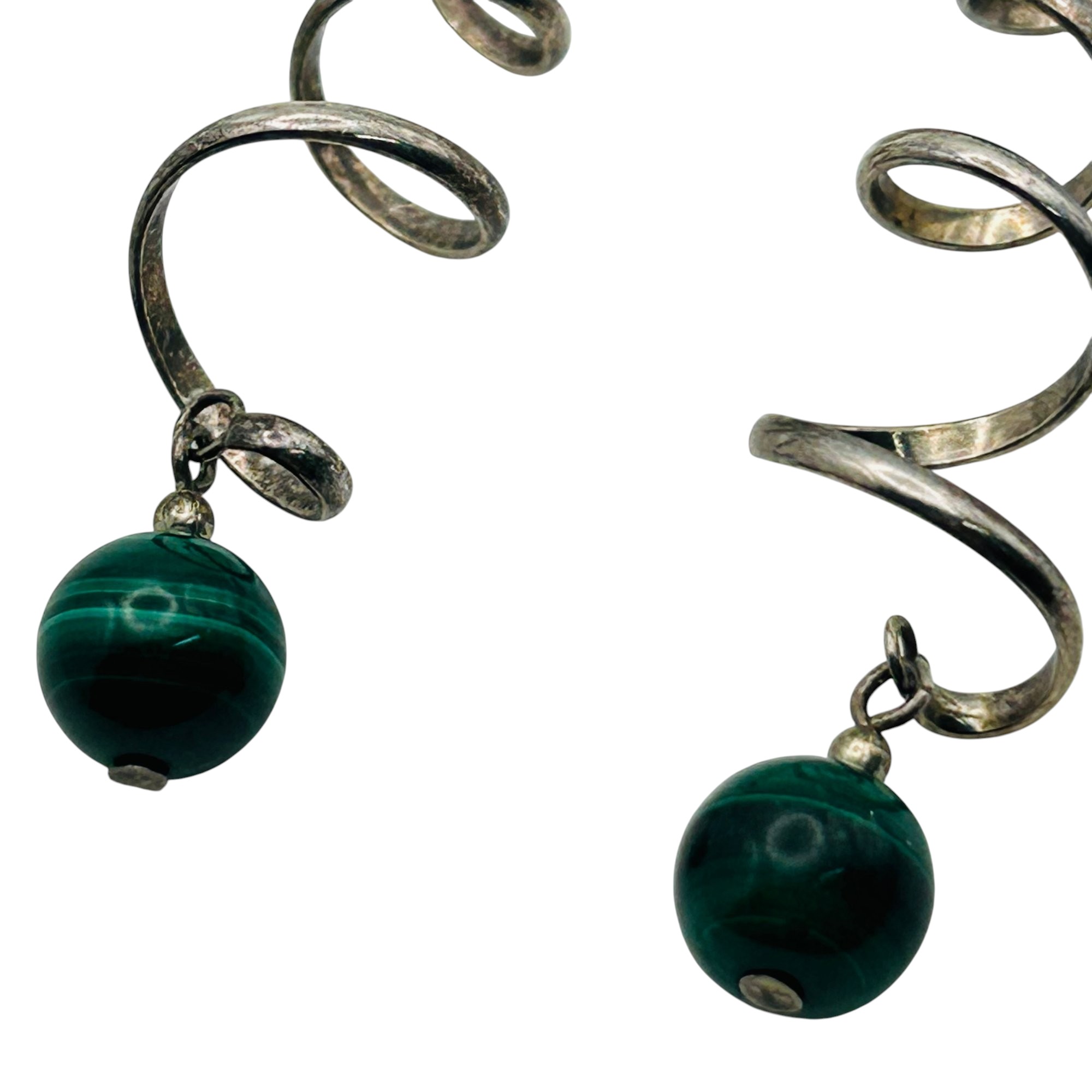 Sterling Malachite Spiral Earrings