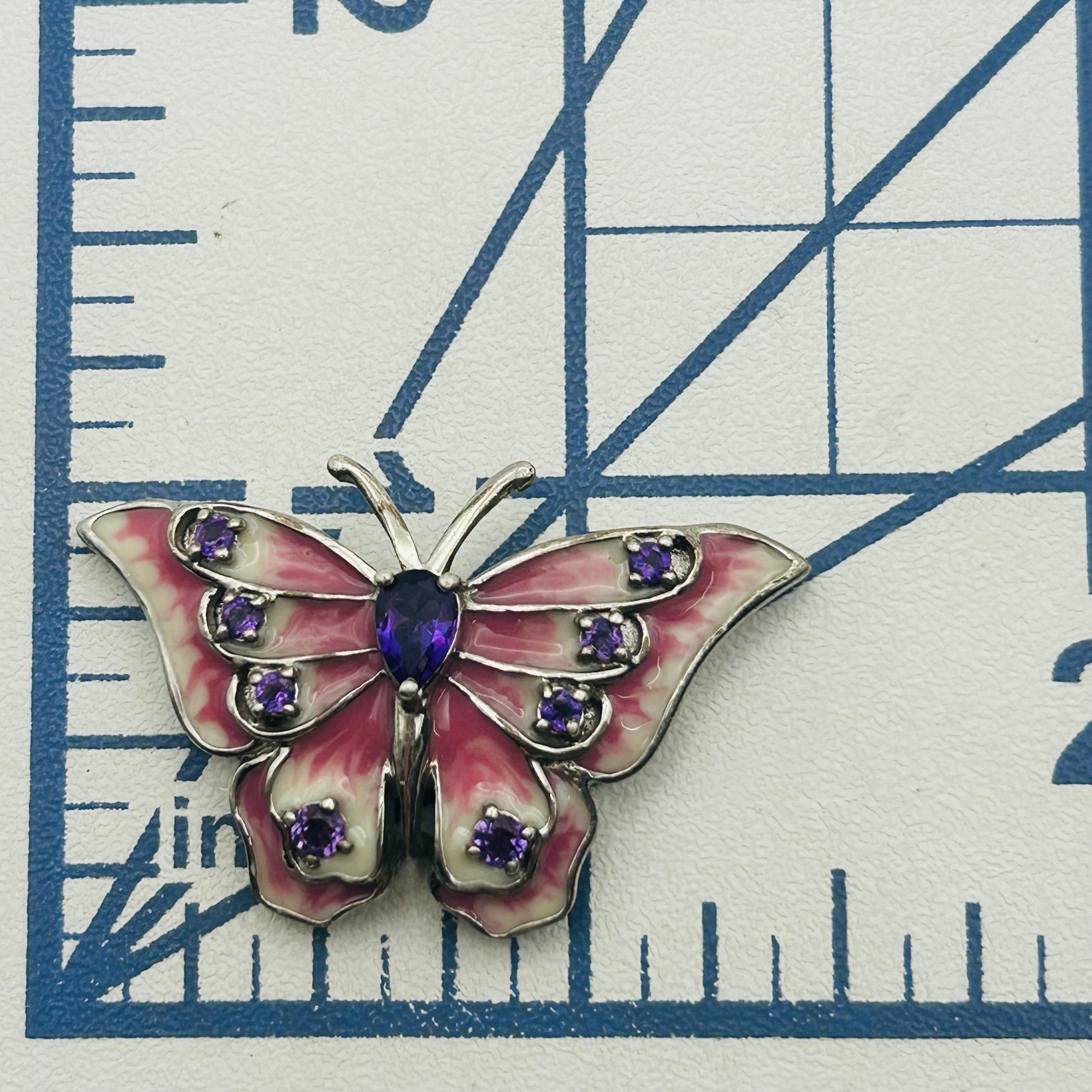 Sterling Amethyst Inlay Butterfly Pendant
